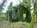 Bois de Mezle : ancienne carrière d'ardoises, bâtiment d'exploitation en ruine.