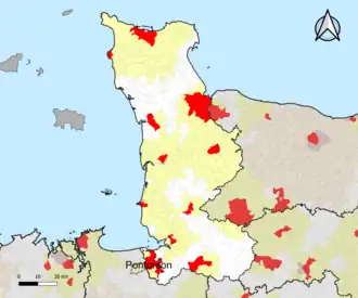 Localisation de l'aire d'attraction de Pontorson dans le département de la Manche.
