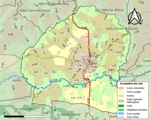 Carte en couleurs présentant l'occupation des sols.