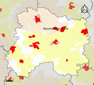 Localisation de l'aire d'attraction de Mourmelon-le-Grand dans le département de la Marne.