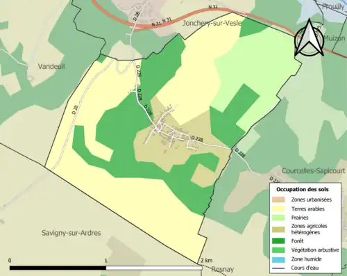 Carte en couleurs présentant l'occupation des sols.