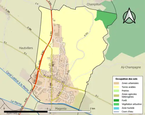 Carte en couleurs présentant l'occupation des sols.