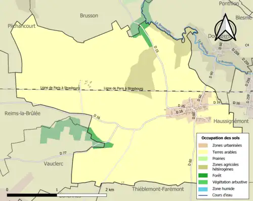 Carte en couleurs présentant l'occupation des sols.