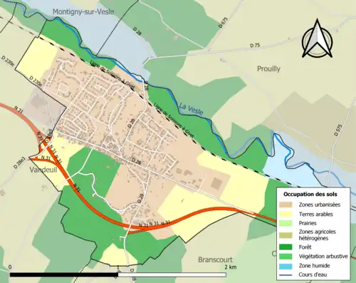 Carte en couleurs présentant l'occupation des sols.
