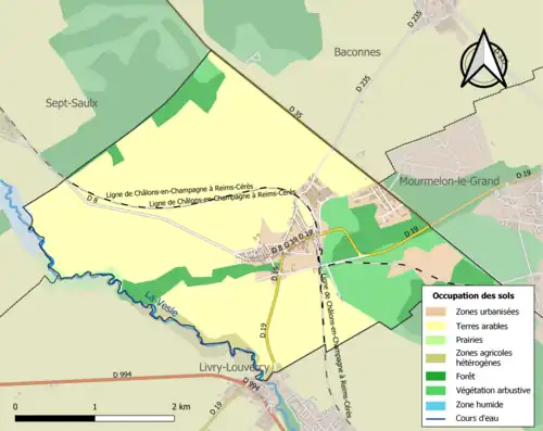 Carte en couleurs présentant l'occupation des sols.