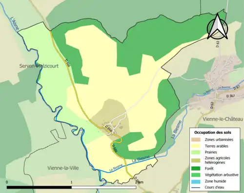 Carte en couleurs présentant l'occupation des sols.