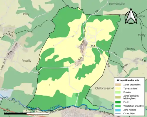 Carte en couleurs présentant l'occupation des sols.