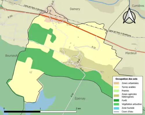 Carte en couleurs présentant l'occupation des sols.