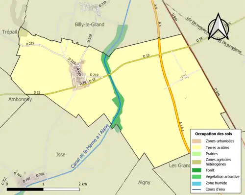 Carte en couleurs présentant l'occupation des sols.