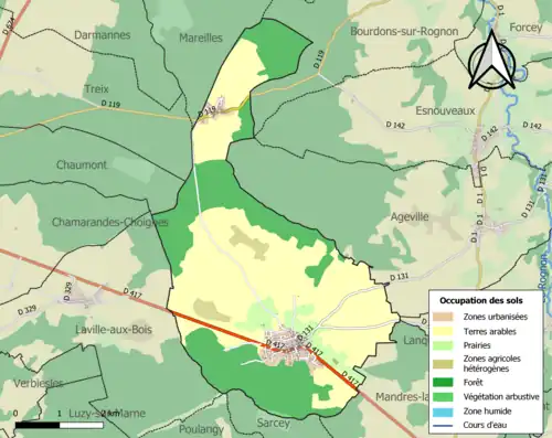 Carte en couleurs présentant l'occupation des sols.
