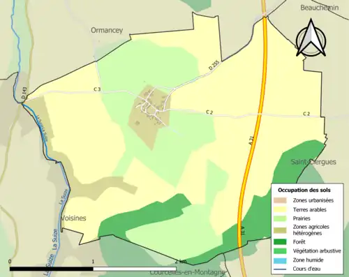 Carte en couleurs présentant l'occupation des sols.
