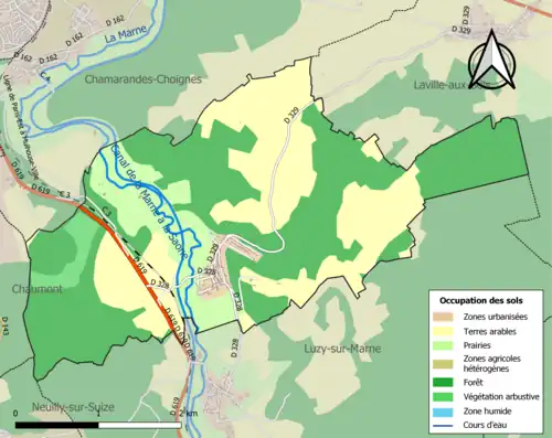 Carte en couleurs présentant l'occupation des sols.