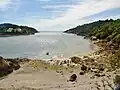 La ria du Bélon : vue vers l'aval depuis la pointe de Questélan (rive droite, côté Riec-sur-Bélon).
