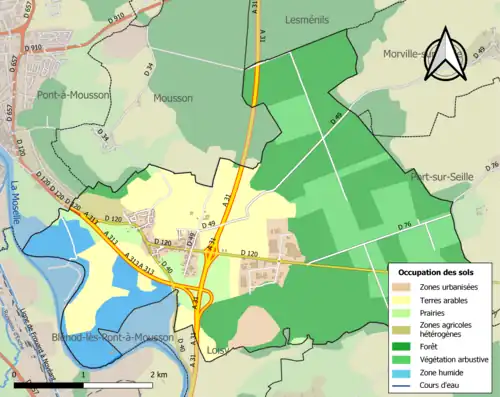 Carte en couleurs présentant l'occupation des sols.