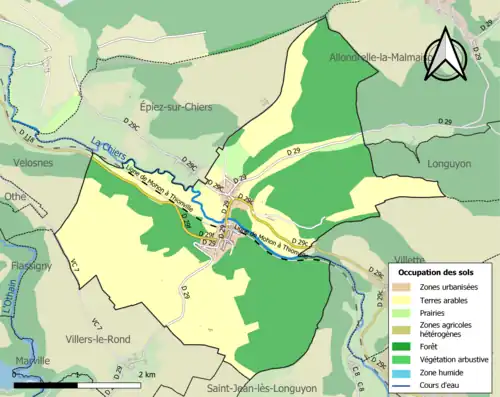 Carte en couleurs présentant l'occupation des sols.