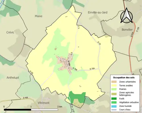 Carte en couleurs présentant l'occupation des sols.