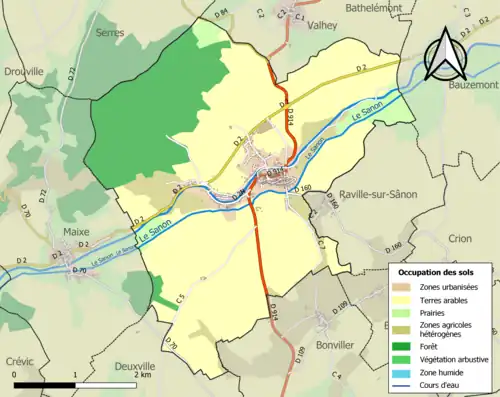 Carte en couleurs présentant l'occupation des sols.