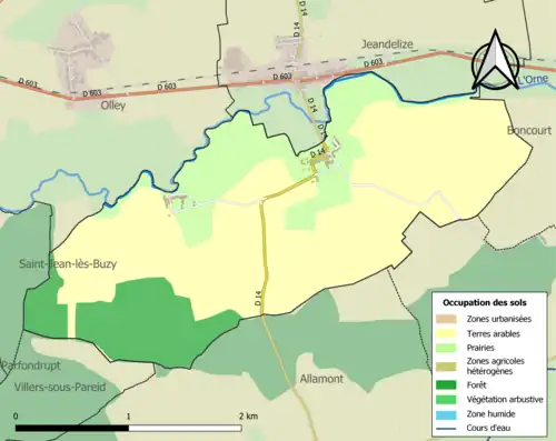 Carte en couleurs présentant l'occupation des sols.