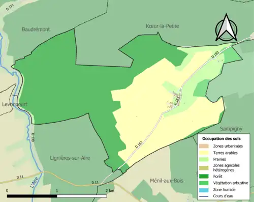 Carte en couleurs présentant l'occupation des sols.