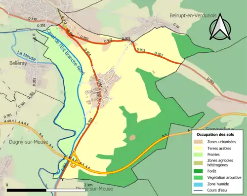 Carte en couleurs présentant l'occupation des sols.