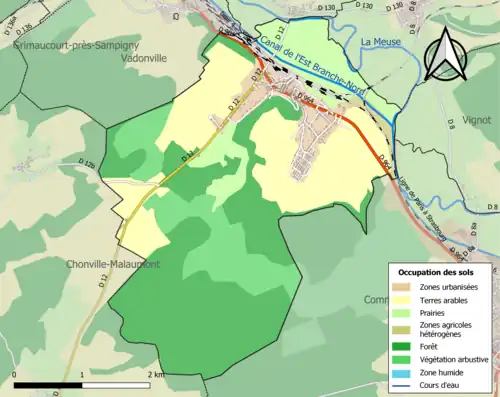 Carte en couleurs présentant l'occupation des sols.