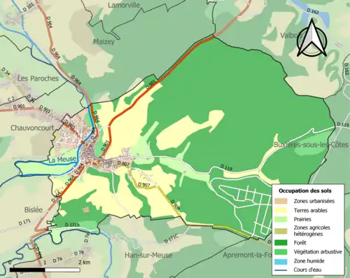 Carte en couleurs présentant l'occupation des sols.