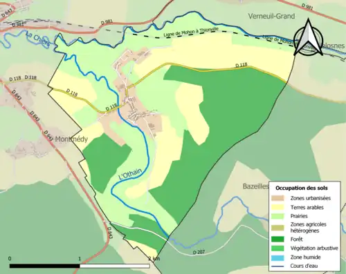 Carte en couleurs présentant l'occupation des sols.