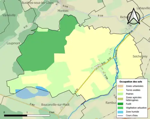 Carte en couleurs présentant l'occupation des sols.
