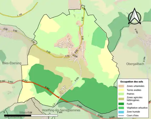 Carte en couleurs présentant l'occupation des sols.