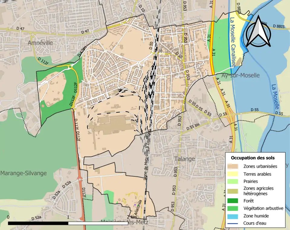 Carte en couleurs présentant l'occupation des sols.