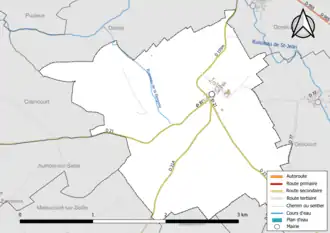 Carte en couleur présentant le réseau hydrographique de la commune