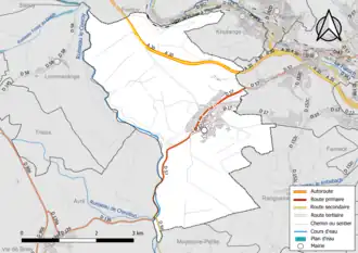 Carte en couleur présentant le réseau hydrographique de la commune