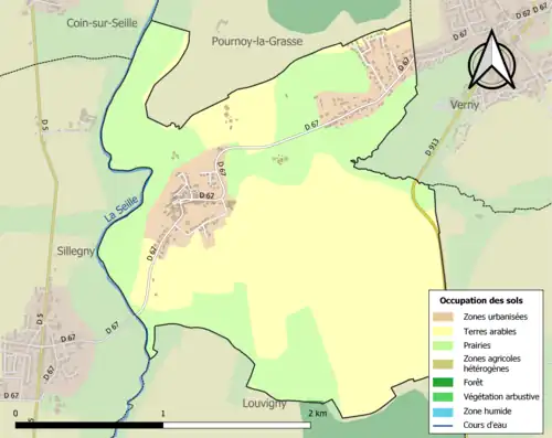 Carte en couleurs présentant l'occupation des sols.