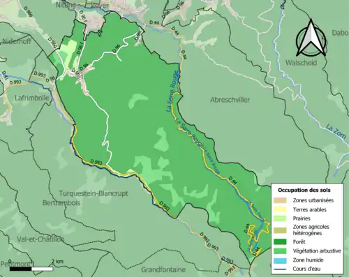 Carte en couleurs présentant l'occupation des sols.