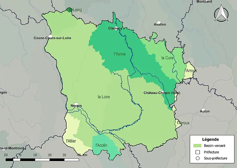 Les principaux bassins versants de la Nièvre.