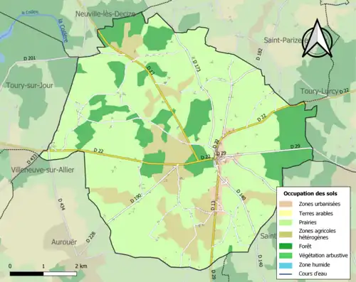 Carte en couleurs présentant l'occupation des sols.