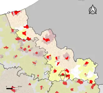 Localisation de l'aire d'attraction de Caudry dans le département du Nord.