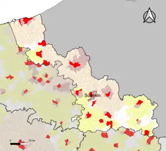 Localisation de l'aire d'attraction de Somain dans le département du Nord.