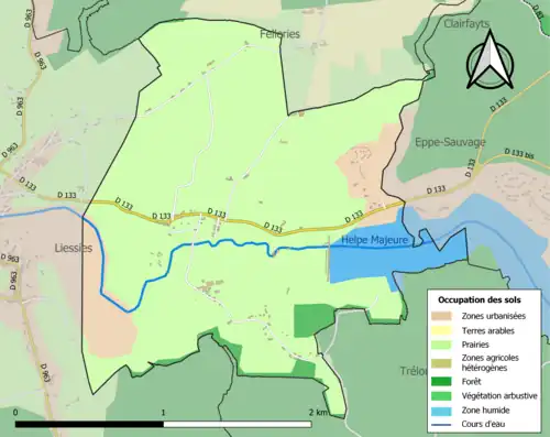 Carte en couleurs présentant l'occupation des sols.