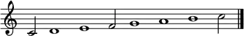 {
\new Staff \with { \remove "Time_signature_engraver" }
\clef treble
\time 5/1
\cadenzaOn
c'2 d'1 e' f'2 g'1 a' b' c''2
\bar "|."
}
