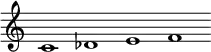 \relative c' { \cadenzaOn \omit Staff.TimeSignature \tempo 1 = 90 \set Score.tempoHideNote = ##t c1 des e f }