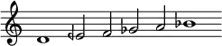 \relative c' { \cadenzaOn \omit Staff.TimeSignature \tempo 1 = 90 \set Score.tempoHideNote = ##t d1 eeh2 f ges a bes1 }