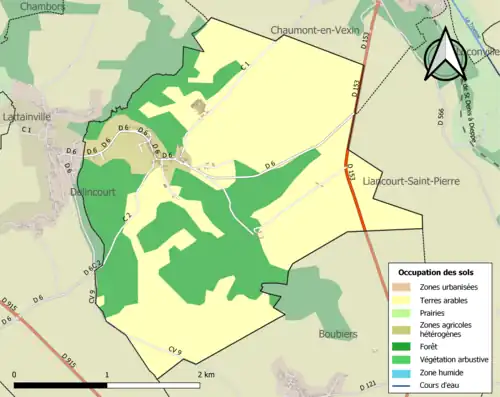 Carte en couleurs présentant l'occupation des sols.