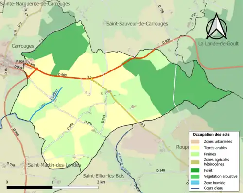 Carte en couleurs présentant l'occupation des sols.