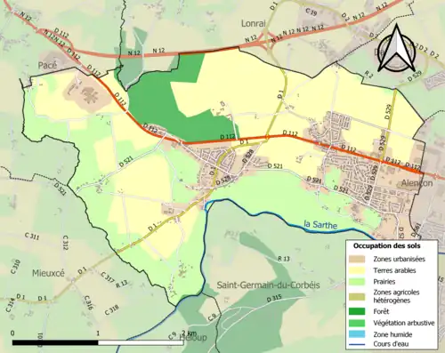 Carte en couleurs présentant l'occupation des sols.