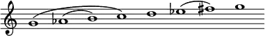 \new Staff = "haut" \with {\remove "Time_signature_engraver"}{
\cadenzaOn
\relative c'' { g1\( aes( b) c\) d ees( fis) g }
}