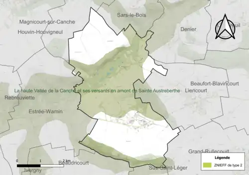 Carte de la ZNIEFF de type 2 sur la commune.