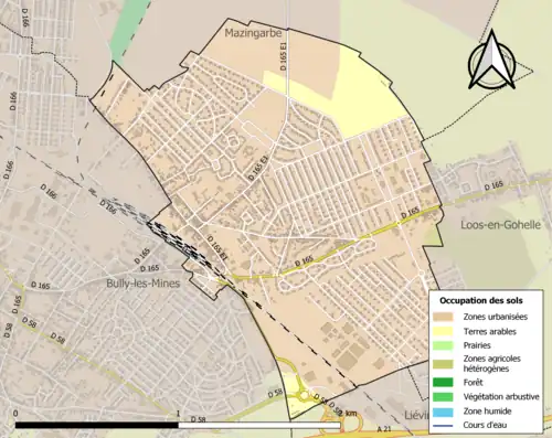 Carte en couleurs présentant l'occupation des sols.