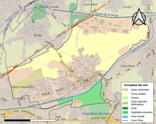 Carte en couleurs présentant l'occupation des sols.