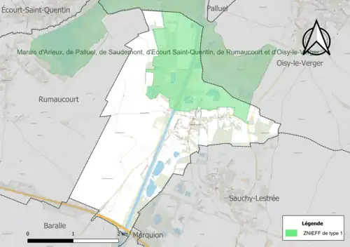 Carte de la ZNIEFF de type 1 sur la commune.